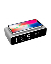 Digitalni sat sa wireless bežičnim punjačem za mobitel GEMBIRD, silver, DAC-WPC-01-S