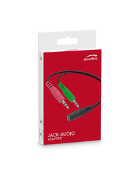 Audio adapter jack Speedlink, male 2x3,5mm 3-pin to female 3,5mm 4-pin, black audio adapter za slušalice SL-170305-BK