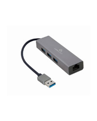 USB hub + GLAN Ethernet adapter 10/100/1000 USB A plug/RJ45, GEMBIRD A-AMU3-LAN-01