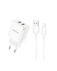 USB punjač sa kablom 1m USB to iPhone/lightning BOROFONE BN15 Strong dual-port set white