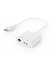 Audio adapter GEMBIRD A-CM-3.5FP-01, USB type-C plug to stereo 3.5 mm + Type-C power, white