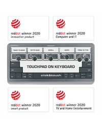 Click&Touch, wireless multimedia keyboard for Smart-TV with touchpad embedded into keys, auto-switch between keyboard and touchpad, connect to 5 devices via Bluetooth, USB dongle and Type-C, LED status indicators, built-in battery, space grey color