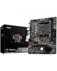 MSI Main Board Desktop A520M-A PRO (A520, AM4, 2xDDR4, 1x PCI-E 3.0 x16 slot,1x M.2 slot,4x USB 3.2 Gen1,2x USB 2.0,1x HDMI,1x DVI-D,Gigabit LAN,7.1 HD Audio, mATX, Retail)