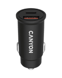 CANYON C-20B03, PD 30W/QC3.0 18W Pocket size car charger with 1-USB A+ 1-USB-C Input: DC12V-24V, Output: USBC: PD30W( 5V3A/9V3A/12V2.5A/15V2A/20V1.5A),USB-A:QC3.0 18W (5V3A
