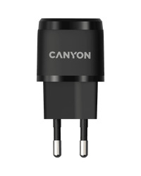 CANYON H-20-05, PD 20W Input: 100V-240V, Output: 1 port charge: USB-C:PD 20W (5V3A/9V2.22A/12V1.66A) , Eu plug, Over- Voltage ,  over-heated, over-current and short circuit protection Compliant with CE RoHs,ERP. Size: 68.5*29.2*29.4mm, 32.5g, Black