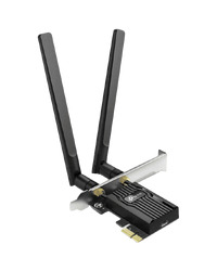 AX3000 Dual Band Wi-Fi 6 Bluetooth PCI Express AdapterSPEED: 2402 Mbps at 5 GHz + 574 Mbps at 2.4 GHzSPEC: 2× High Gain External AntennasFEATURE: MU-MIMO, OFDMA, 1024 QAM, HE160, WPA3, Bluetooth 5.2