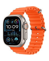 Apple Watch Ultra2 Cellular, 49mm Titanium Case w Orange Ocean Band