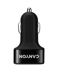 CANYON Mini 3 USB car adapter, Input 12V-24V, Output 5V-3.1A, black rubber coating+black metal ring (side with USB is in plastic)