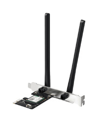 Mercusys MA80XE AX3000 Dual-Band Wi-Fi 6 Bluetooth PCI Express Adapter, 2402 Mbps at 5 GHz + 574 Mbps at 2.4 GHz, 2× High Gain Dual-Band External Antennas, Wi-Fi 6, MU-MIMO, OFDMA, 1024 QAM, HE160, WPA3, Bluetooth 5.2, Intel WiFi 6 Chipset