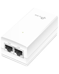 Omada 24V Passive PoE Injector Adapter PORT: 1× Gigabit PoE Port, 1× Gigabit Non-PoE Port SPEC: Data and Power Carried over The Same Cable, 24V Power Input, 12 W PoE Power, Plastic Case