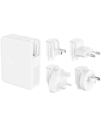 BELKIN 140w 4-ports USB GaN Wall Charger with UK, EU, US plug tips, White