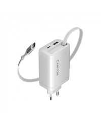 CANYON charger OnCharge 65RC Build-In Cable USB-C 65W 1xPD 1xQC EU White