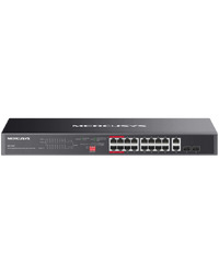 Mercusys MS120GP 20-Port Gigabit Rackmount Switch with 16-Port PoE+, 16x Gigabit PoE+ RJ45 ports, 2x Gigabit non-PoE RJ45 ports, and 2x Gigabit SFP slots, 192W PoE Power, Priority mode, Isolation Mode, PoE Auto Recovery, Plug and Play