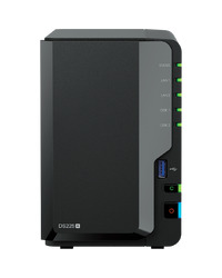 Synology DS225+, Tower, 2-bays 3.5'' SATA HDD/SSD, CPU Inte Celeron J4125 4-core (4-thread) 2.0 GHz, burst up to 2.7 GHz, 2 GB DDR4 non-ECC (expandable up to 6 GB), 1xRJ-45 1GbE LAN, 1xRJ-45 2.5 GbE LAN, 2xUSB 3.2 Gen 1, 1.3 kg, 3yr warranty