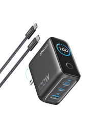 Anker Charger (100W, 3 Ports, Smart Display) Gray