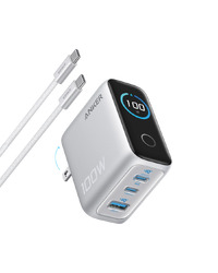 Anker Charger (100W, 3 Ports, Smart Display) Silver
