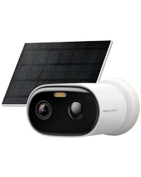 Mercusys MC410 KIT Solar-Power Security Camera Kit, 2K Res. (2304x1296), Bullet Camera, Built-in Microphone and Speaker, Color Night Vision, 2.4 GHz & 5 GHz Wi-Fi, 5 W Max Charging Power, IP65, MERCUSYS APP, Smart Detection and Notifications