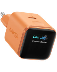 Anker Nano Charger (45W, Smart Display) Orange, Smart iPhone Recognition With Care Mode, 45W Max Fast Charging with Smart Power Adjustment, Pocket Size, Powered by GaN