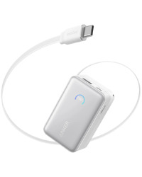 Anker Nano Power Bank (10K, 45W, Built-In Retractable USB-C Cable) White, Smart Display, 70 cm Retractable USB-C Cable, 1x USB-A, 1x USB-C