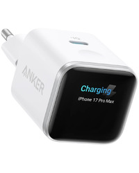 Anker Nano Charger (45W, Smart Display) White, Smart iPhone Recognition With Care Mode, 45W Max Fast Charging with Smart Power Adjustment, Pocket Size, Powered by GaN