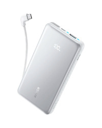 Anker Zolo Power Bank (10K, 22.5W, Built-In USB-C Cable) White, 1x USB-Cable, 1x USB-C Port, 1x USB-A Port