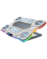 Postolje za notebook gaming RAMPAGE S50 Glacier White RGB Lighting, 11 Fans, LCD Display, 1 Type C, 1 USB Port, 43332