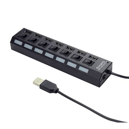 USB HUB GEMBIRD aktivni sa prekidačima UHB-U2P7-03, 7 port, LED indikator, black, + strujni adapter