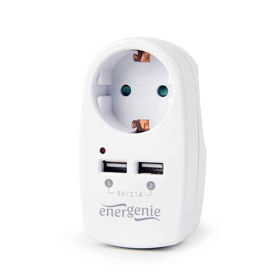 Shuko utičnica sa 1x 220V + 2x USB 2.1A, punjenje mobit, tableta i sl., GEMBIRD, white EG-ACU2-02