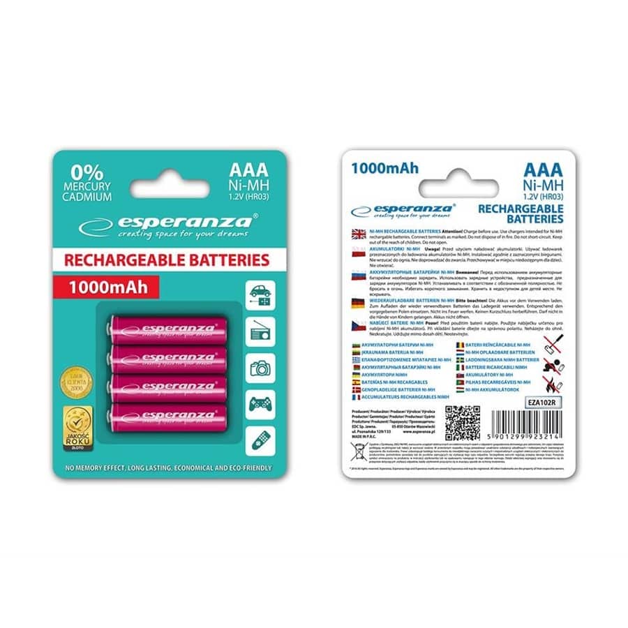 Punjive baterije ESPERANZA RECHARGEABLE Ni-MH AAA 1000MAH 4kom. red, EZA102R