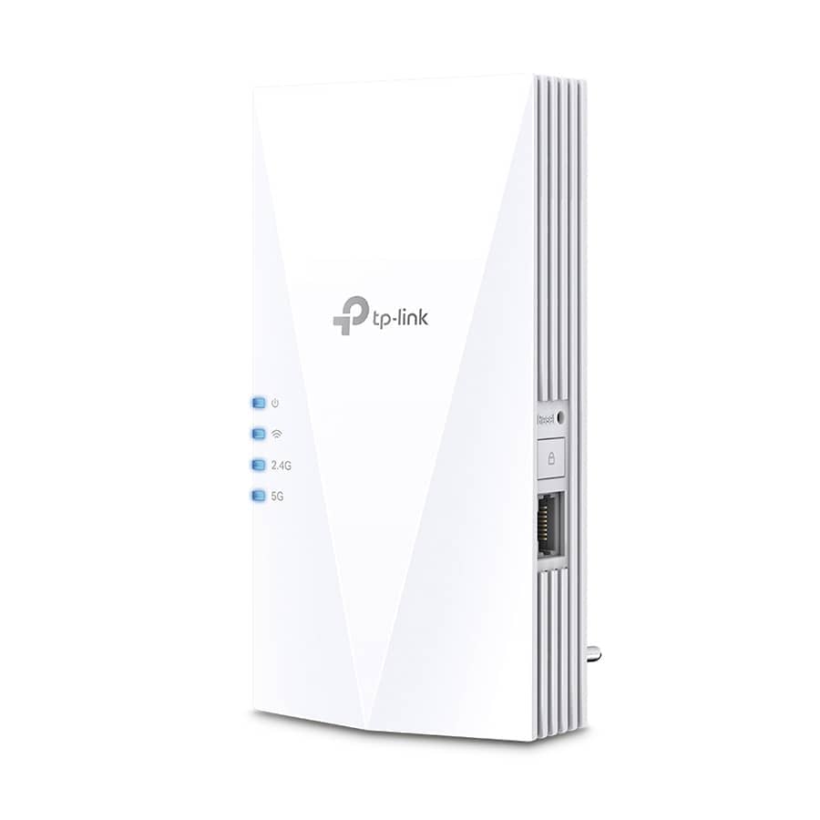 TP-Link RE500X AX1500 Wi-Fi 6 Range Extender, 300 Mbps at 2.4 GHz + 1201 Mbps at 5 GHz, 2 × Internal Antennas, 1 × Gigabit Port, Broadcom 1.5GHz Tri-C