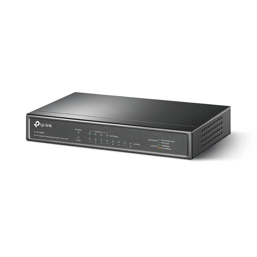 SWITCH TP-Link TL-SG1008P 8-Port Gigabit Desktop Switch with 4-Port PoE+, 64W PoE Power supply, Supports PoE power up to 30 W for each PoE port, 802.1