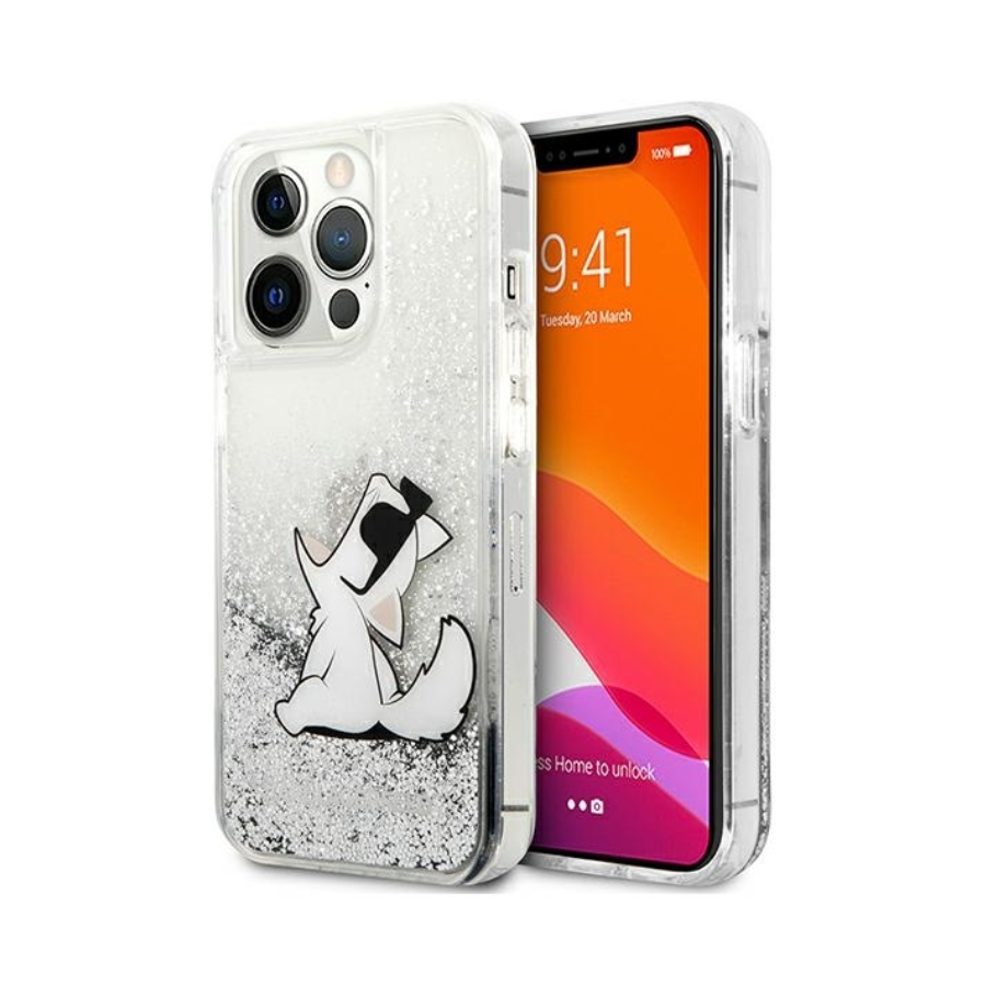 ORIGINALNA FUTROLA KARL LAGERFELD SA TEKUĆIM SJAJEM CHOUPETTE FUN HARDCASE KLHCP13LGCFS ZA IPHONE 13/13 PRO SILVER