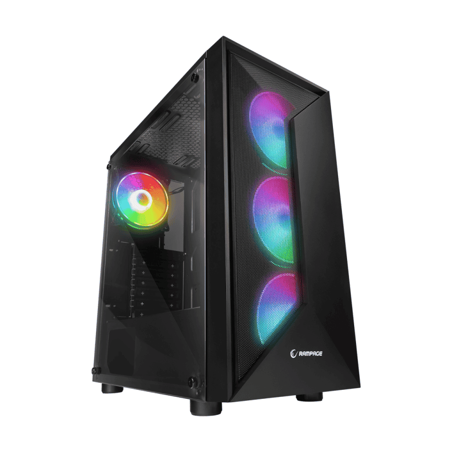 Kućište gaming RAMPAGE TRIANGLE, ATX, ventilatori 4x120mm, Auto RGB, glass, Mid-Tower, 38983