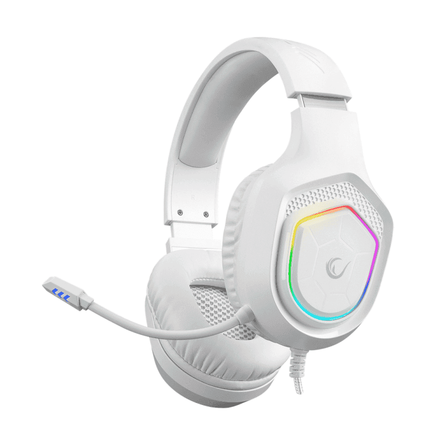 Slušalice sa mikrofonom gaming RAMPAGE RM-K90 VECTOR white, RGB LED 3,5 mm, 36299