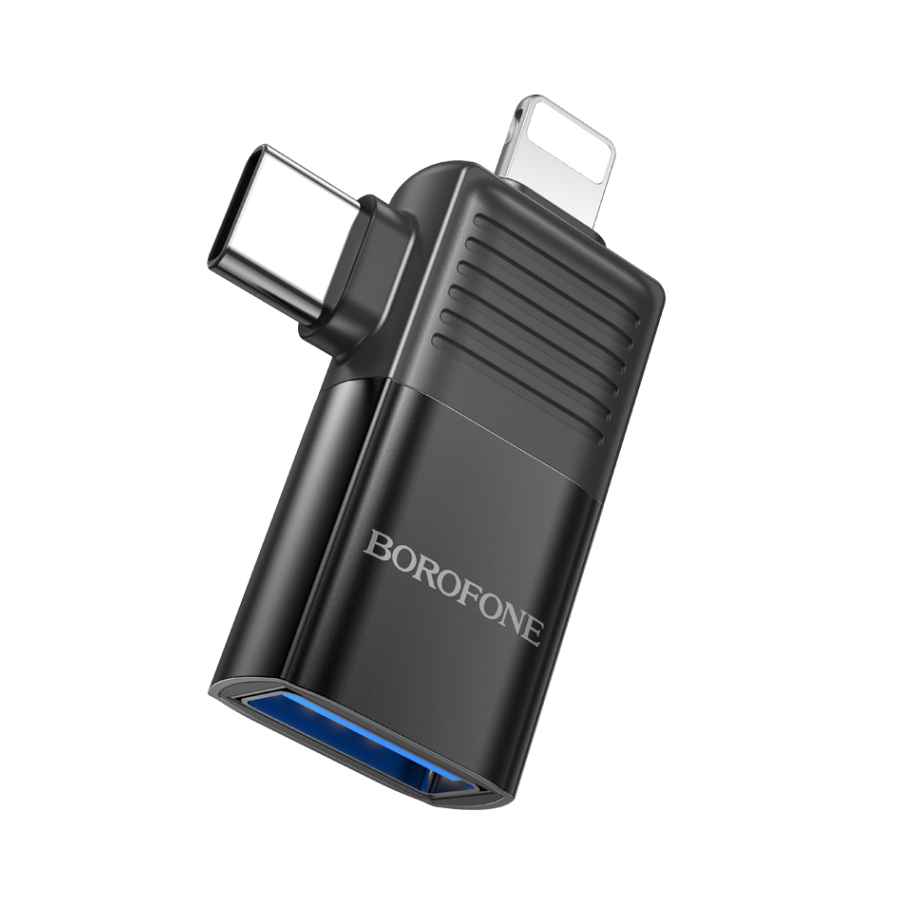 USB adapter BOROFONE BV18 iPhone/lightning male to Type-C male to USB female USB2.0 2-in-1  black