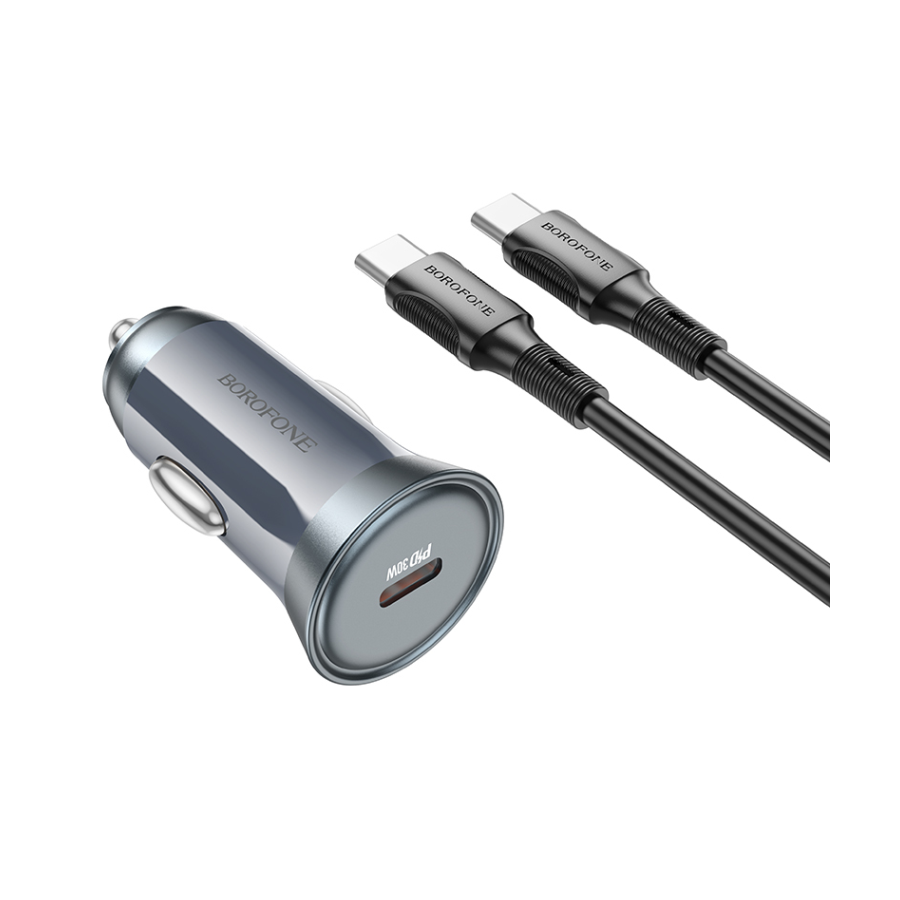 Auto Punjač sa kablom 1m Type-C to Type-C BOROFONE BZ26 Searcher single port PD30W Type-C car set gray