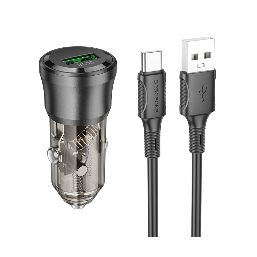 Auto Punjač USB BOROFONE BZ23 Noble single-port QC3.0 car USB set transparent black