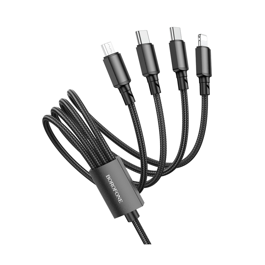 USB kabal BOROFONE BX72 za punjenje  4-in-1 charging cable, 1m, 2A, 2x Type-C, lightning, micro, black