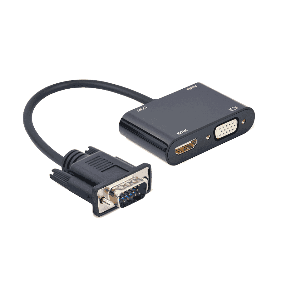 Video adapter VGA to HDMI + VGA adapter 0.15 m, black, GEMBIRD A-VGA-HDMI-02