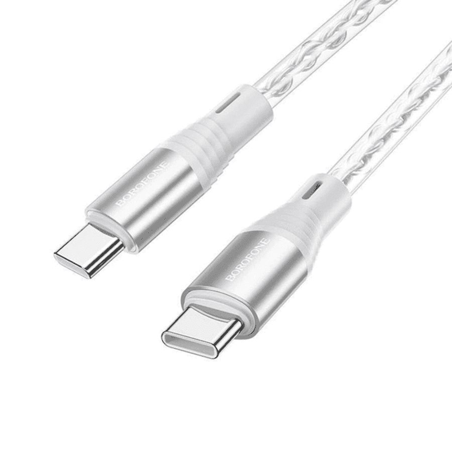USB kabal BOROFONE BX96 Ice crystal 60W, 3A silicone charging data cable 1m, Type-C to Type-C gray