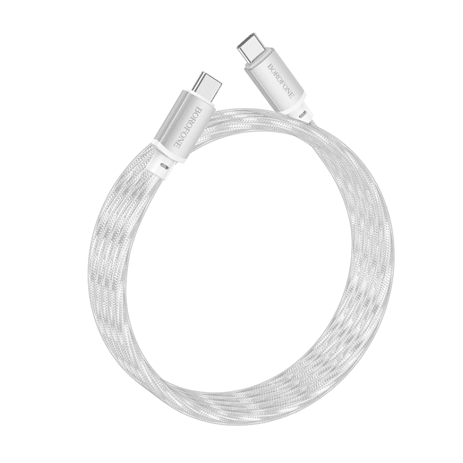 USB kabal BOROFONE BX95 Vivid 60W silicone charging data cable 1m, Type-C to Type-C silver