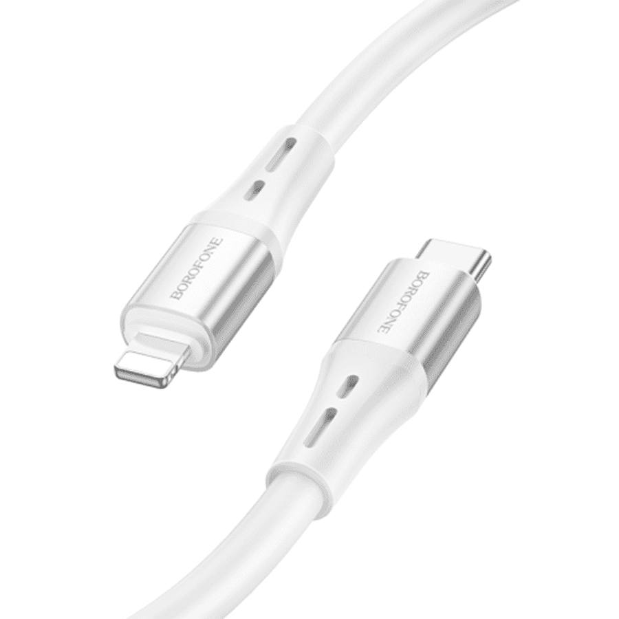 USB kabal BOROFONE BX88 Solid PD silicone charging data cable 1m, 20W for iPhone/lightning white