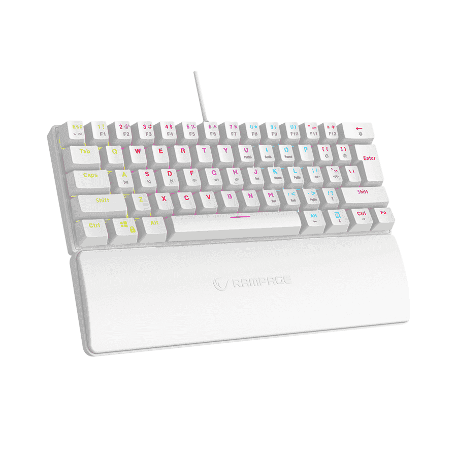 Tastatura gaming RAMPAGE PLOWER K60 White US Layout Wrist Support Blue Switch Gaming Keyboard, 37254