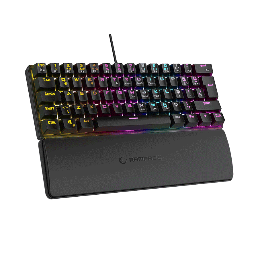 Tastatura gaming RAMPAGE PLOWER K60 Black US Layout Wrist Support Blue Switch Gaming Keyboard, 37257