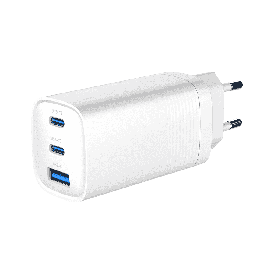 USB punjač 2xType-C + 1xUSB-A fast charger, 65W PD, white GEMBIRD, TA-UC-PDQC65-01-W
