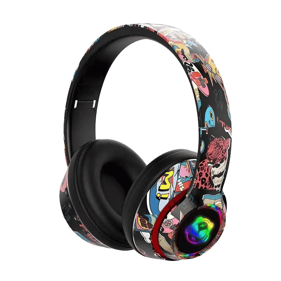 Slušalice bluetooth L750 HiFi RGB stickerbomb design, black