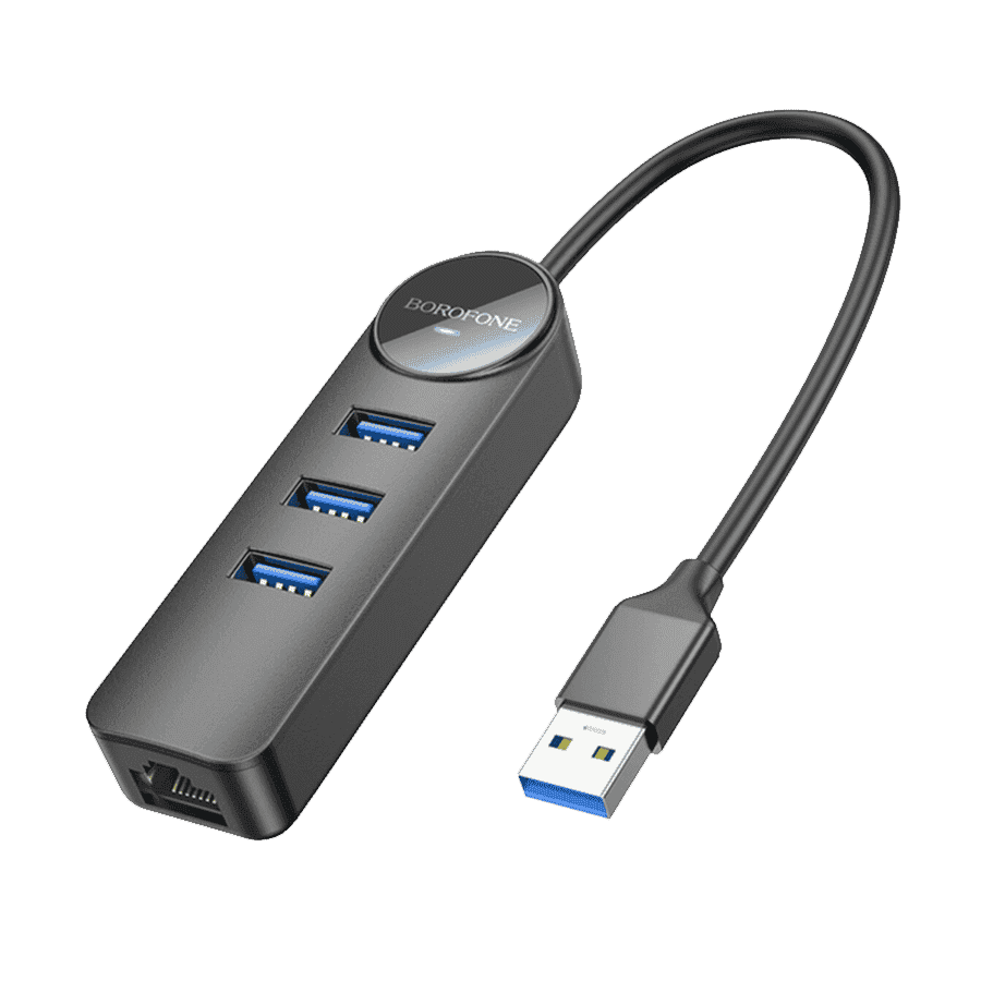 USB HUB + GLAN Ethernet Adapter BOROFONE DH6 Erudite 4-in-1, USB3.0x3 +RJ45 