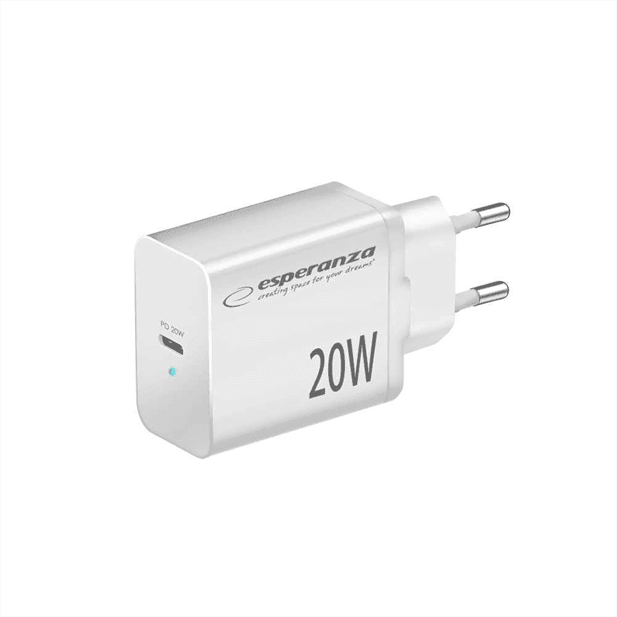 USB punjač Type-C fast charger, ESPERANZA QUICK POWER CHARGER 20W USB-C PD, WHITE, EZC104W