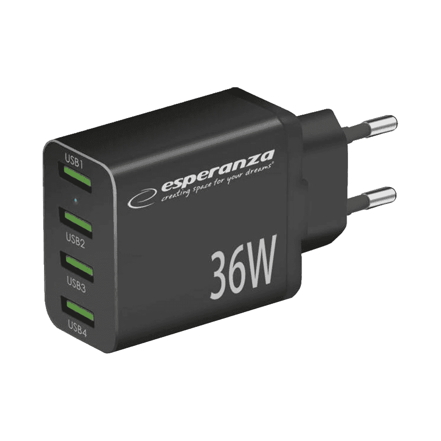 USB punjač 4xUSB-A, ESPERANZA  QUICK POWER CHARGER 36W 4x USB-A QC 3.0 18W, EZC107K