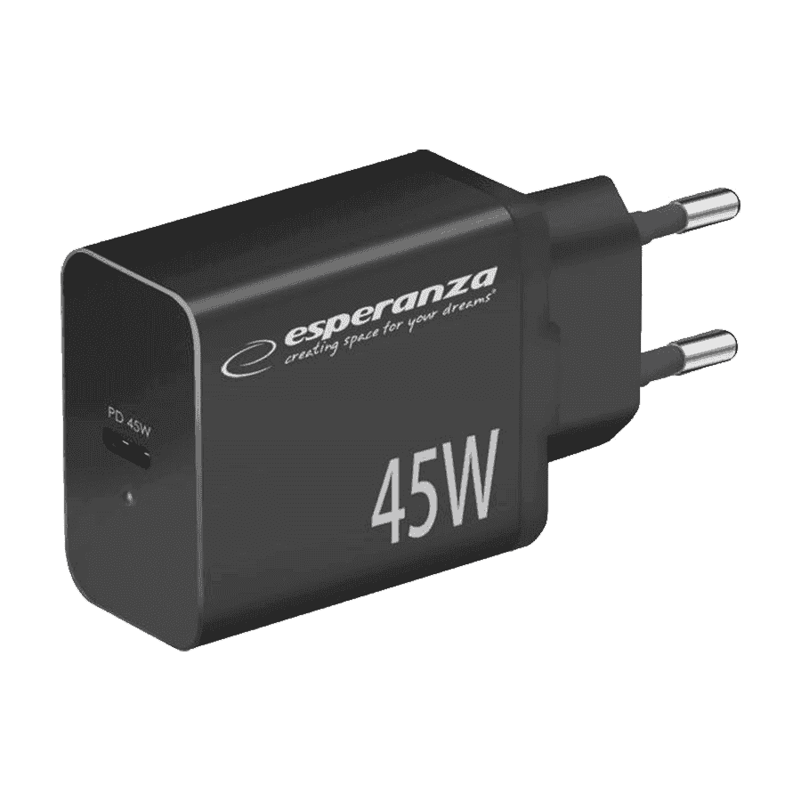 USB punjač Type-C ESPERANZA QUICK POWER CHARGER 45W USB-C PD 45W BLACK, EZC108K